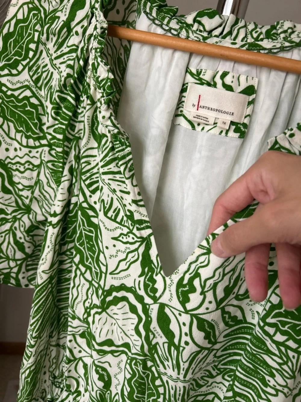 Anthropologie Robin Tiered Mini Dress Floral Green White 1X